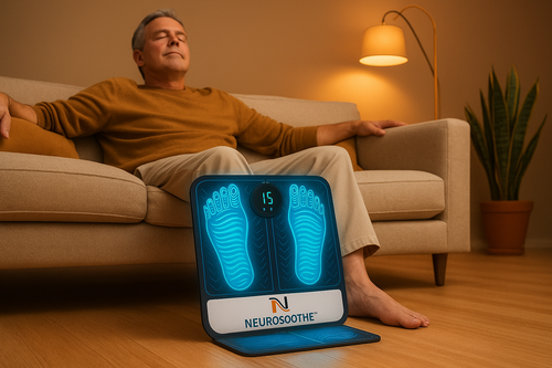NeuroSoothe EMS foot massager for plantar fasciitis, neuropathy, and standing all day